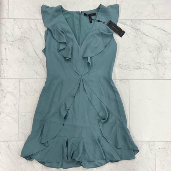 BCBGMAXAzria Ruffled Deep-V neckline Mini Dress NWT’s - Picture 2 of 3